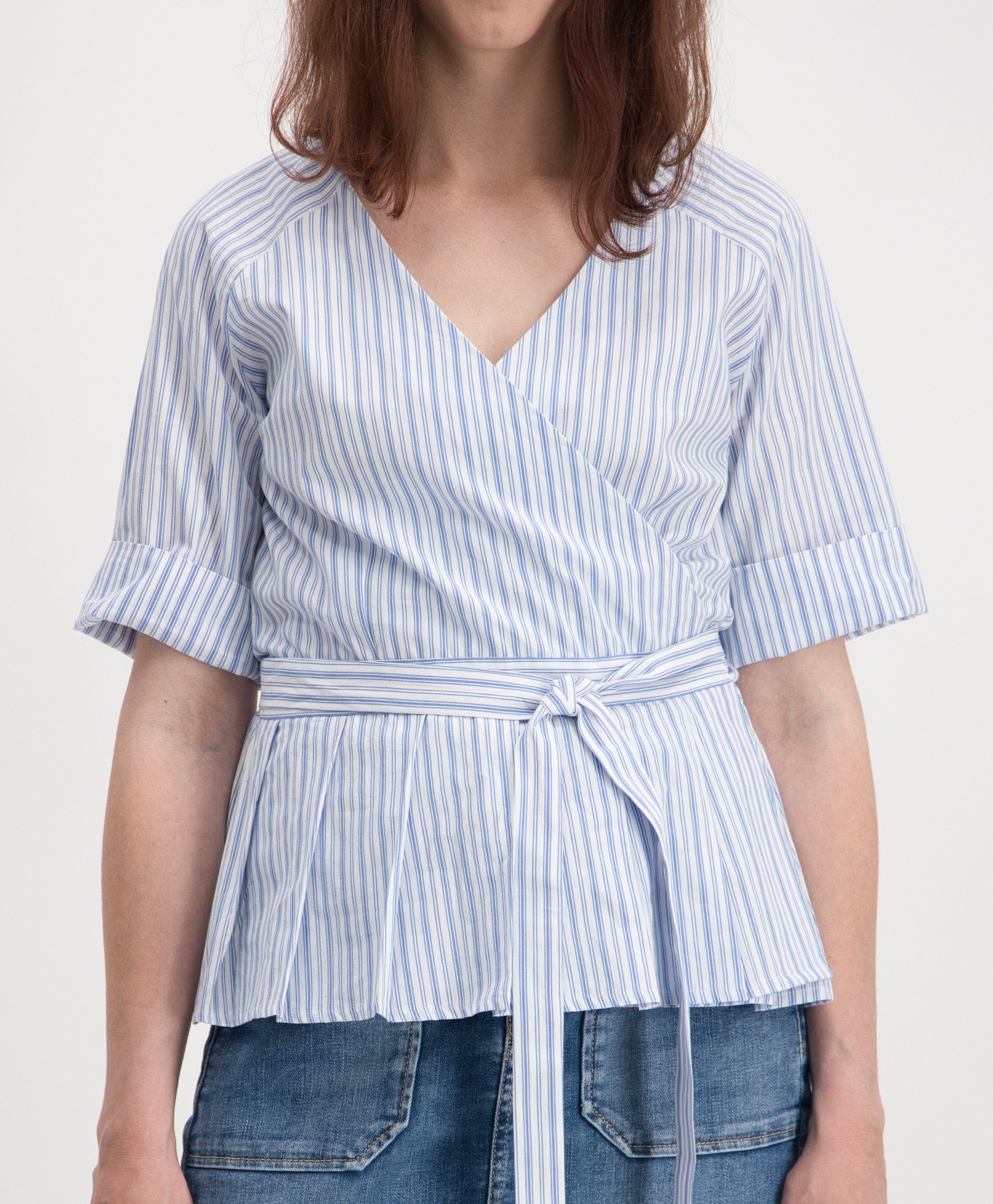 Lanius GmbH Bekleidung Damen - Oberteil, Oberteil Streifen Wickelbluse