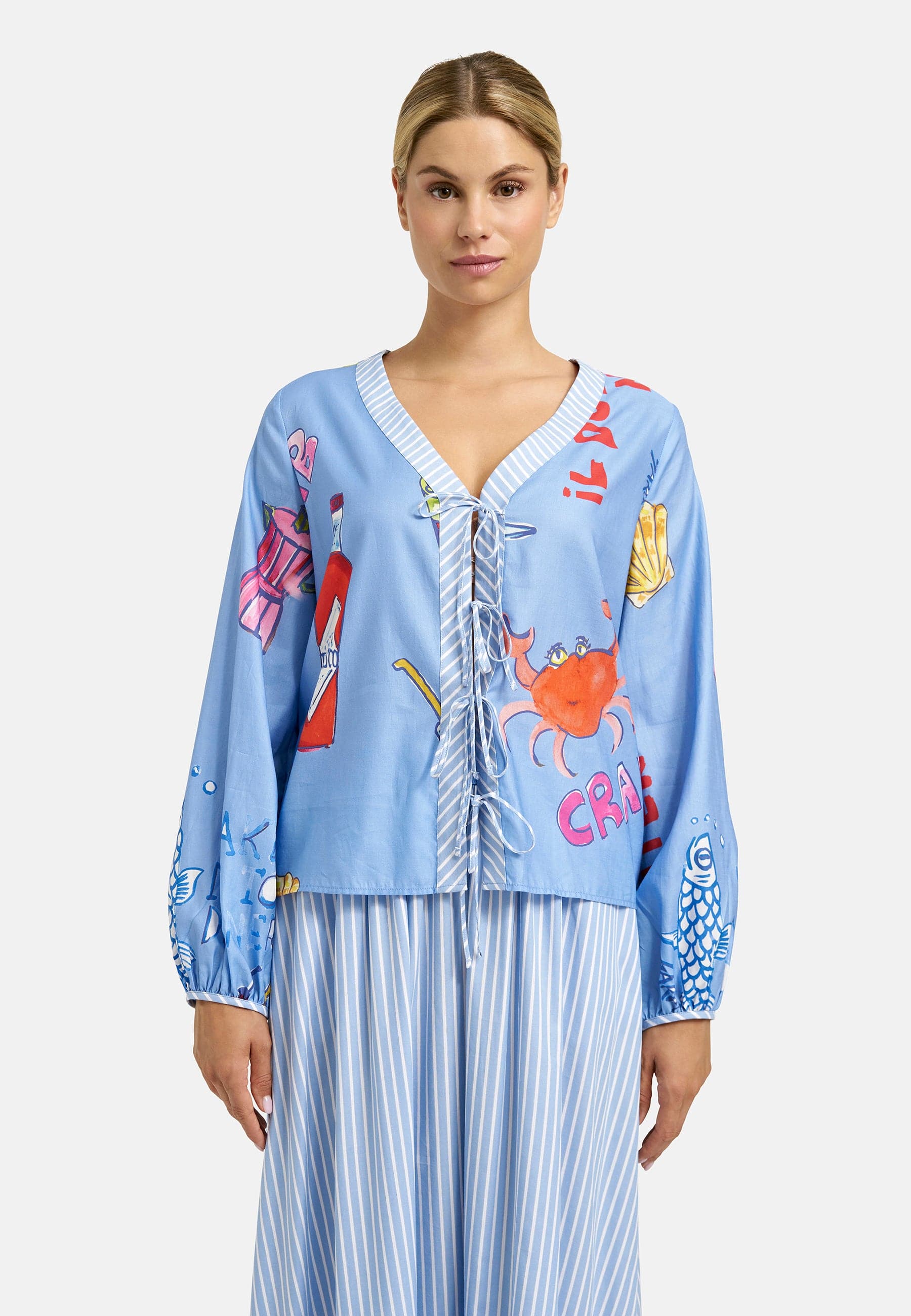 Milano Italy Bekleidung Damen - Oberteil Oberteil V-NECK BLOUSE W/ BOWS AT PLACKET 1/